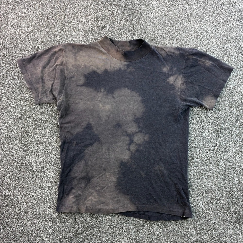 Vintage 70s Blank Shirt Mens Small Black Cotton Bleach Tie Dye Jockey Mock Neck